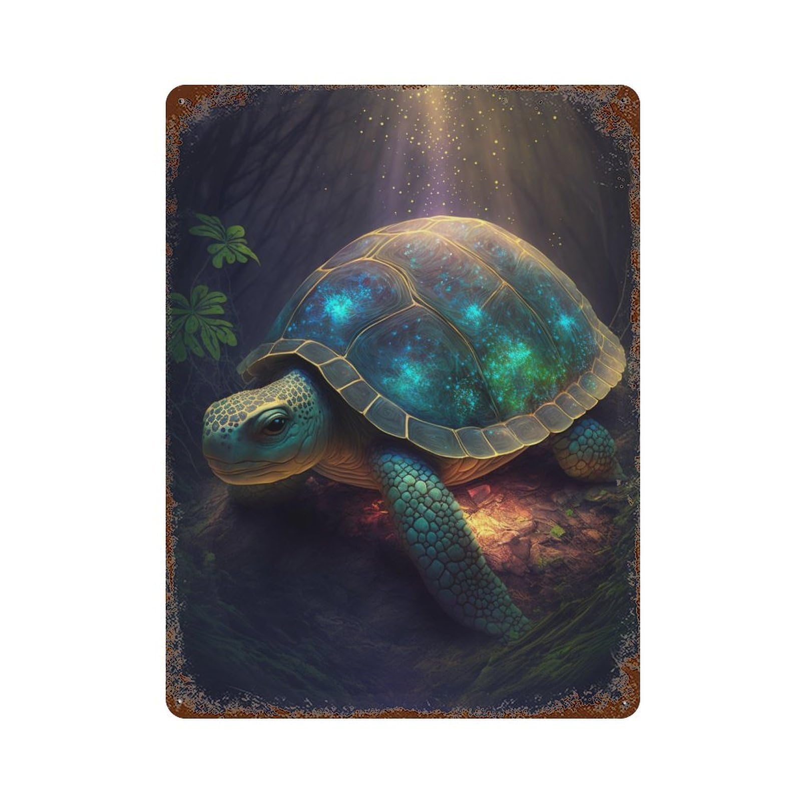 Magical Forest Turtle Art Print Vintage Rust Metal Sign 15.7"x11.8", Ideal for Cafe, Home Bar And Lounge Decor