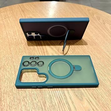 Coverzone Samsung Galaxy S24 Ultra ile Uyumlu Mat Transparan PhaqntomRing MagSafe Destekli Standlı Kılıf, Kamera Lens Hediyeli Darbe Emici Şık Tasarım Titanyum