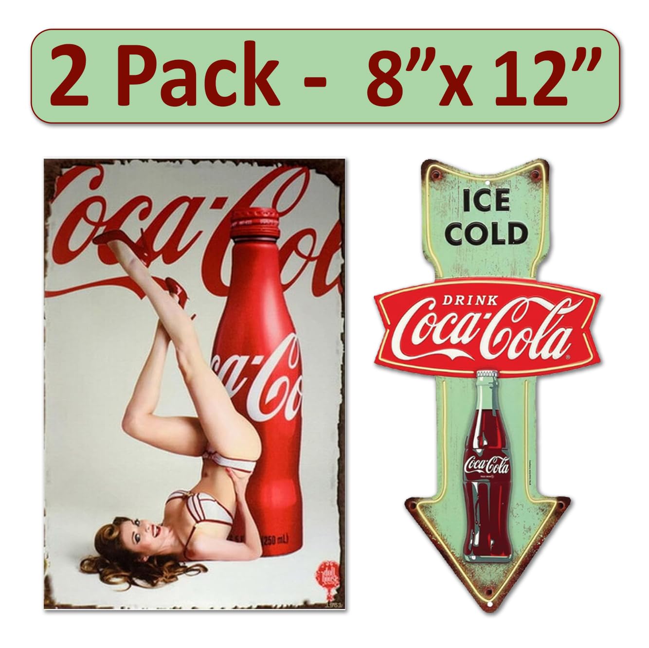 View 1 of 2 Pack 8"x12" Vintage Funny Bar Signs Vinyl Laminated Decals "Coca-Cola" Coke Unique Gift Cola Lovers Home Bar Basement Garage ManCave Rustic Humor Décor Art Poster Pub Wall Art