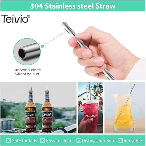 Miniatura 4 de 8 popotes de acero inoxidable de 516 pulgadas de ancho para vaso de 40 onzas con asa, popotes de metal reutilizables de 12 pulgadas de largo,