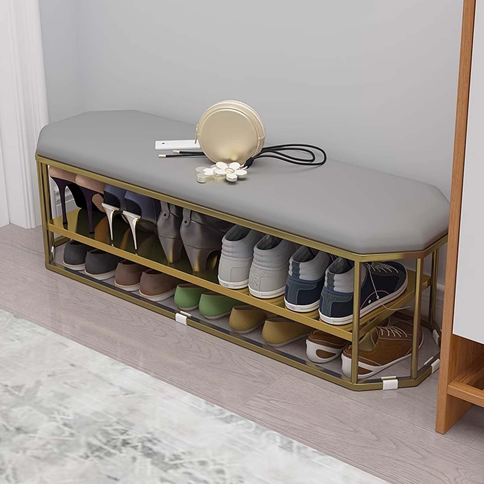SXZenSpace Entry Way Bench with Shoe Storage and Seating Small for Bedroom Stainless Steel Changing Stool Entryway