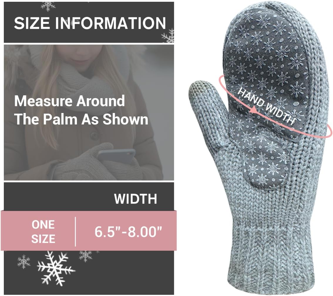 Touchscreen Mittens for Women Sherpa Lined Cold Weather Chunky Cable Knit Mitt - Image 4