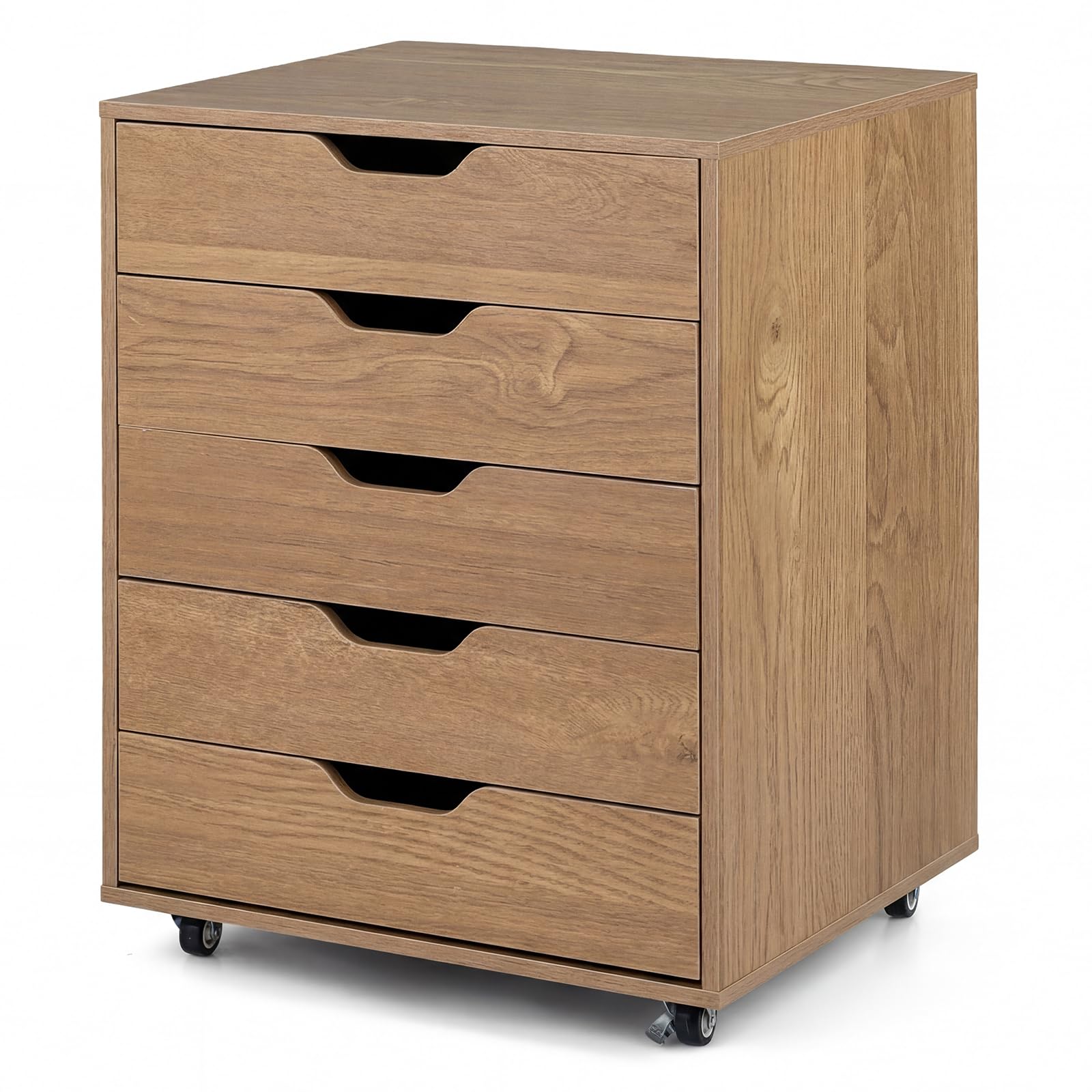 COSTWAY Mobile File Cabinet, 5/7 Drawers Lateral Stationery Storage Organiser Chest with Wheels, Home Office Printer Stand Side Filing Cupboard (Natural, 5 Drawers)