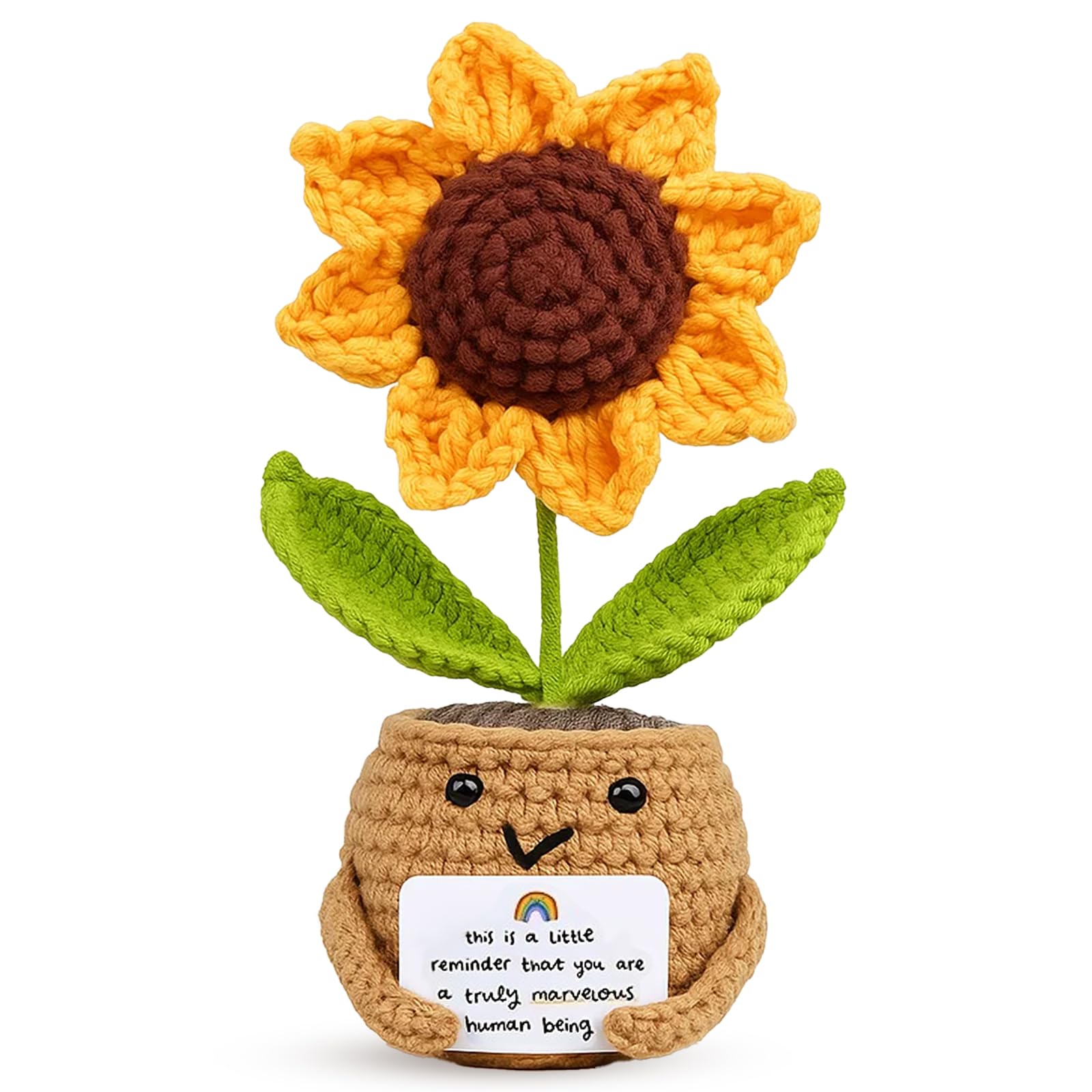 XLTXWD Sunflower Gifts, Emotional Support Crochet, Sunflower Gifts for Women, Crochet with Rainbow Card, Emotional Support Plant for Office Desk Decor