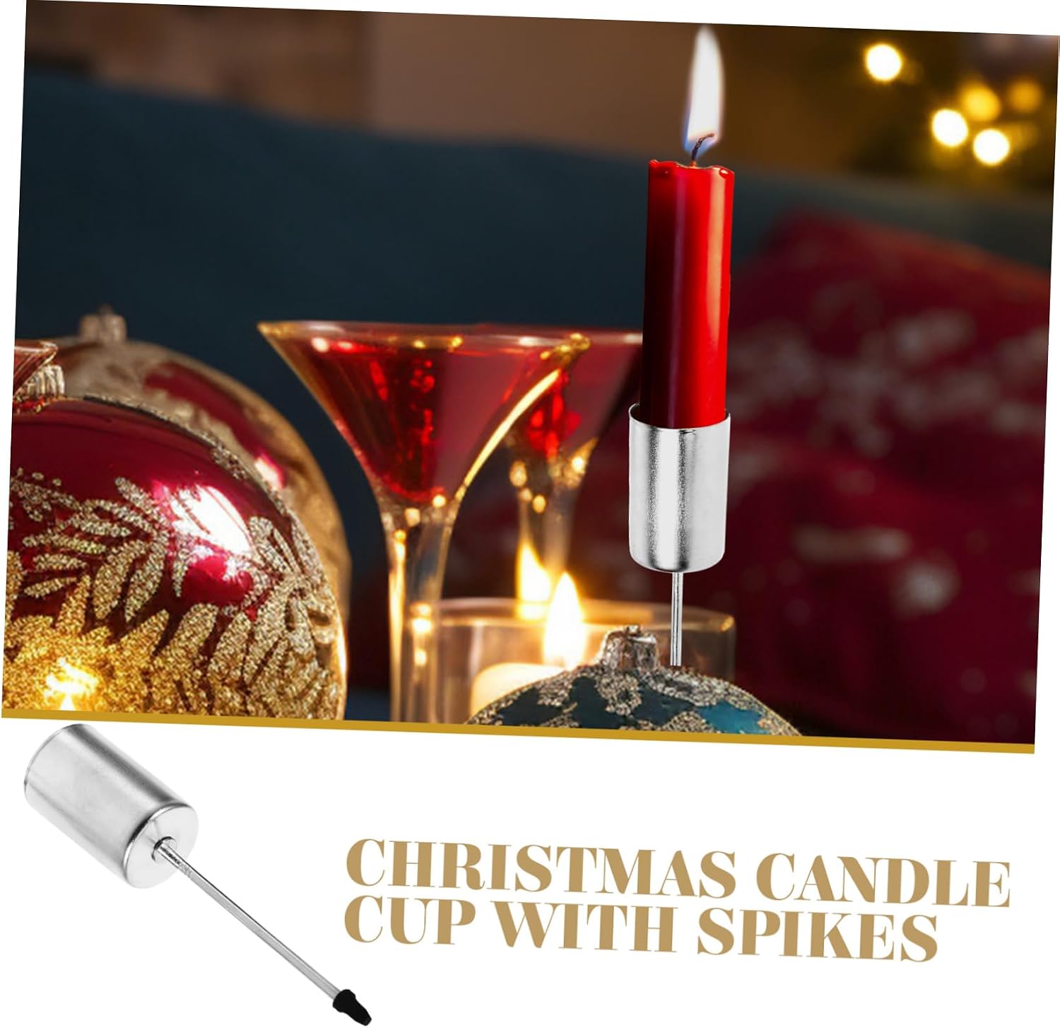 OUNONA 5Pcs Silver Christmas Candle Cup Insert with Spike Iron Festive Candle Holder for Tree Decor for Holiday Table Centerpiece