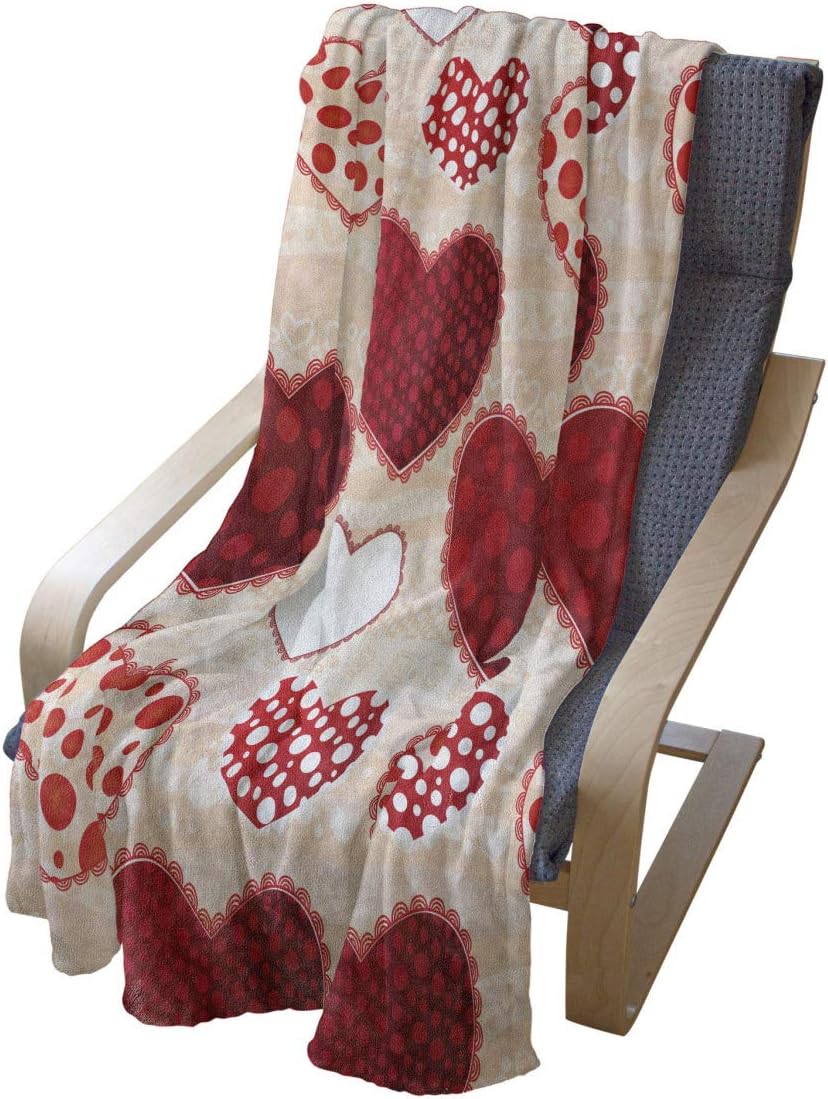 Lunarable Love Throw Blanket, Love Valentine's Day Patchwork Warm Colors Polkadots Striped Background, Flannel Fleece Accent Piece Soft Couch Cover for Adults, 60" x 80", Scarlet White Peach