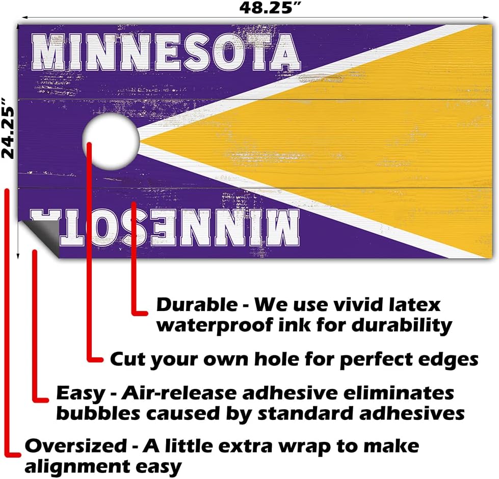Minnesota Cornhole Board Wraps and Decals for Boards Set of 2 Skins Professional Vinyl Covers Sticker - Football Tailgating Cornhole Wraps Stickers Cornhole Skins Cornhole Wraps for Boards