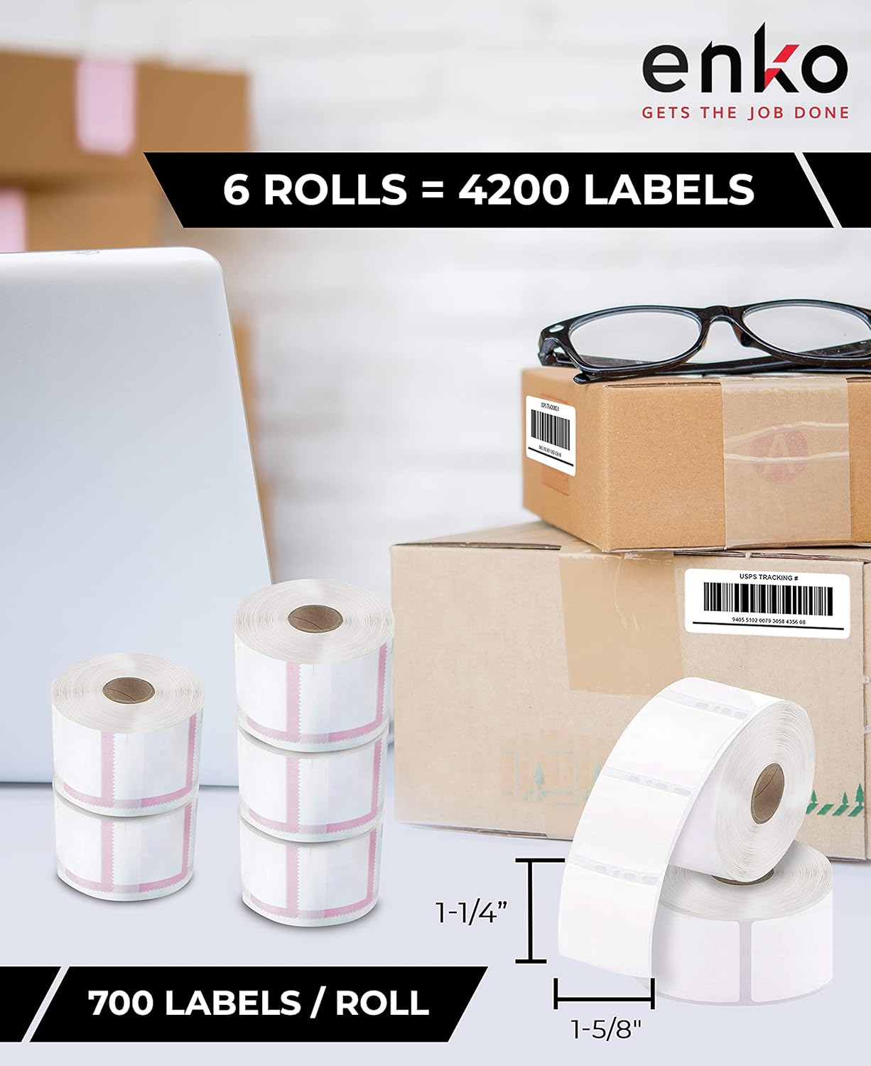 enKo [6 Rolls, 4200 Labels] Address, Shipping & Barcode Labels 30915 (1-5/8" x 1-1/4") Compatible for Dymo LabelWriter
