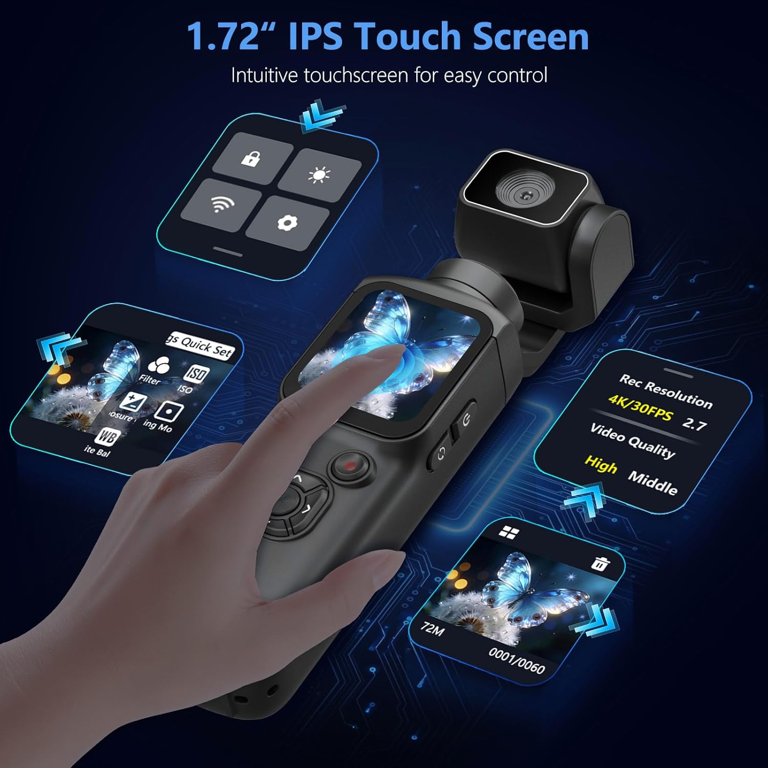 4K Pocket Camera for Vlogging,75MP Handheld Vlogging Camera with 330° Rotating Lens,WiFi,1.72" Touch Screen,Face Tracking,16GB TF Card & Tripod,Pocket Video Camera for Daily Recording(Gunmetal)