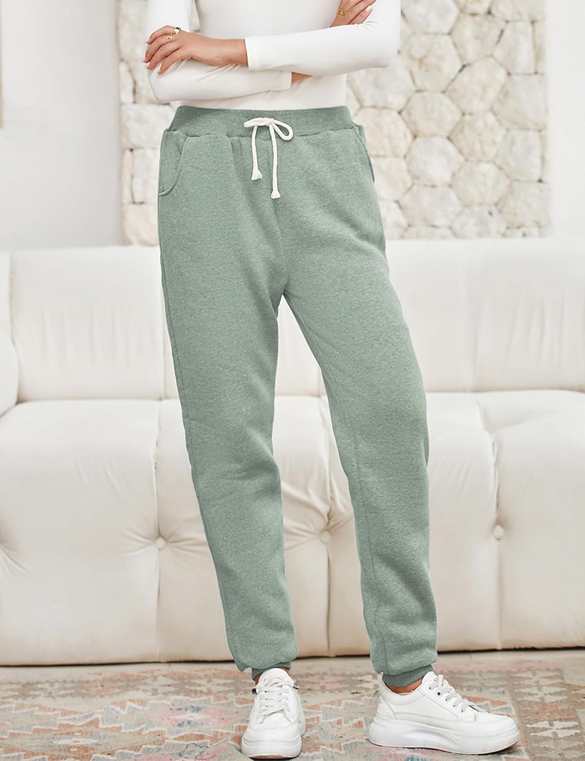 Yeokou Womens Sherpa Lined Sweatpants Winter Warm Fleece Joggers Casual Lounge Pants - Image 3