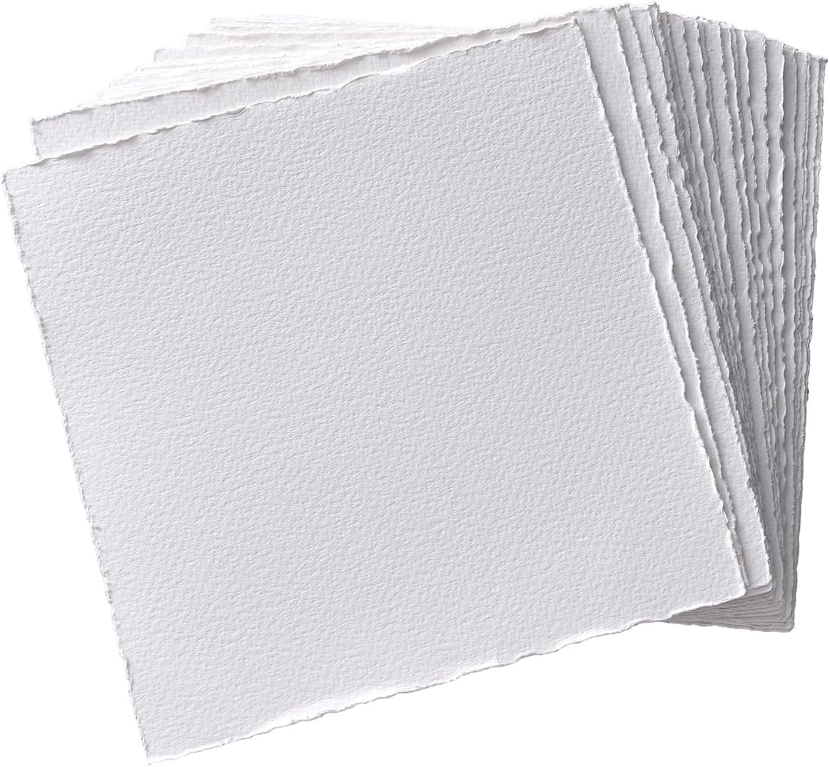 tumuarta Deckle Edge Watercolor Paper, 100% Cotton, 140 LB, 300 GSM, 8x8” | 30 Sheets Mixed Media Paper for Dry & Wet Technique, Acid Free, Blank Cards is Perfect for Greeting Cards & Thank You Notes