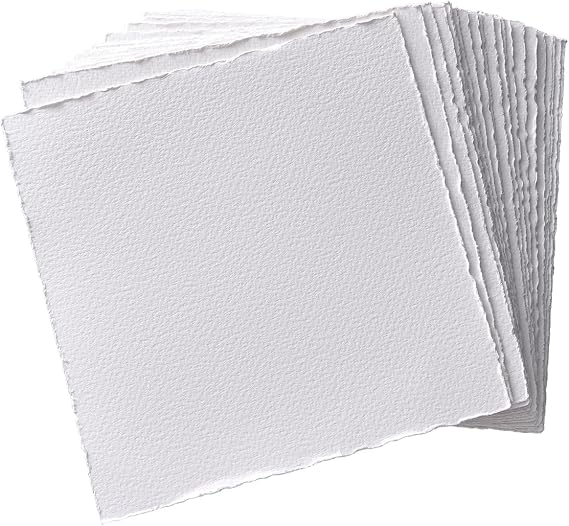 Deckle Edge Watercolor Paper, 100% Cotton, 140 LB, 300 GSM, 8x8, 30 Sheets Mixed Media Paper for Dry & Wet Technique, Acid Free, tumuarta Blank Cards is Perfect for Greeting Cards & Thank You Notes