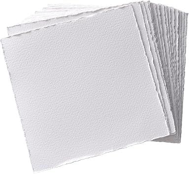 Deckle Edge Watercolor Paper, 100% Cotton, 140 LB, 300 GSM, 8x8, 30 Sheets Mixed Media Paper for Dry & Wet Technique, Acid Free, tumuarta Blank Cards is Perfect for Greeting Cards & Thank You Notes