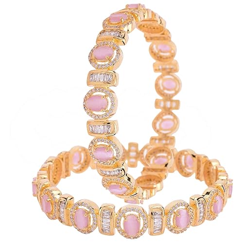Ratnavali Jewels Metal Gold Plated, Rose Gold and American Diamond Bangle for Women & Girls