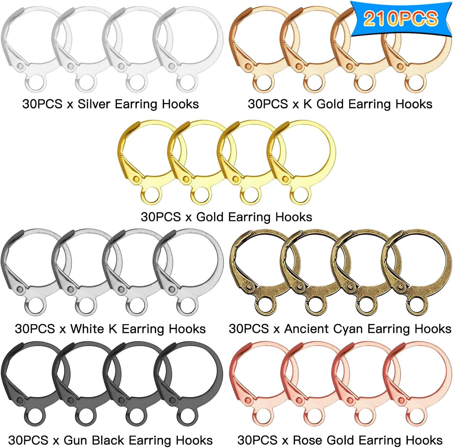 210Pcs Round Leverback Earring Hooks Hypoallergenic French Earring Hooks Round French Ear Wire with Open Loop Hook for DIY Earrings Designs Jewelry Making Findings(7 Colors)