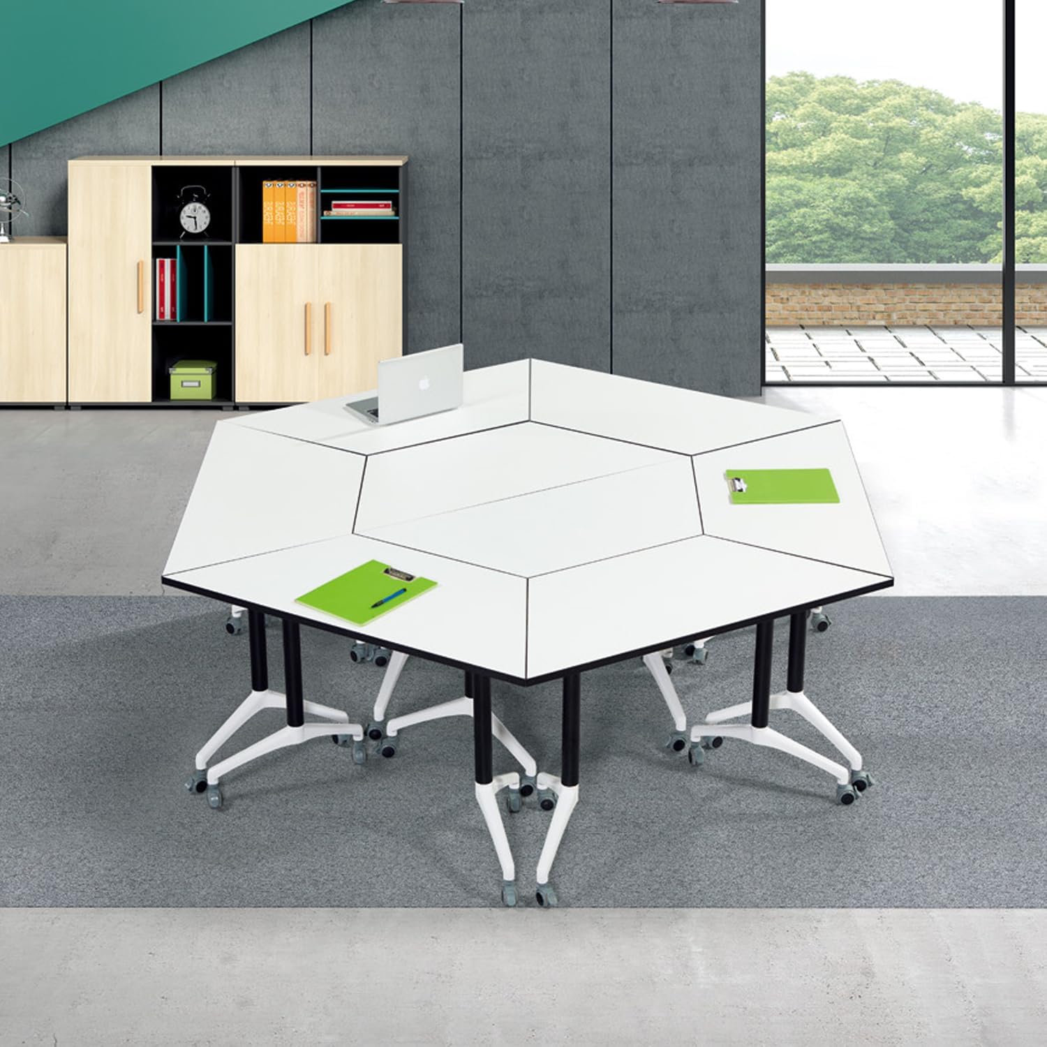 Mobile Conference Room Table 8 Pack,Folding Trapezoidal Conference Table,Splicing Flip Top Mobile Training Meeting Tables with Wheels, Modular Conference Tables Foldable Seminar Table for Office