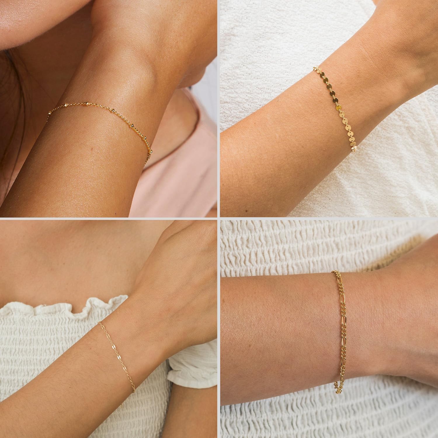 DEARMAY 14K Gold Plated Bracelets for Women, Jewelry Sets Cute Tennis Beaded Bracelets Cuban Link Paperclip Chain Dainty Bracelet Pack Gifts - Image 4