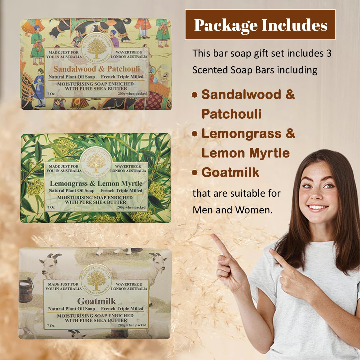 Wavertree & London Trio Gift Box (3 Bars) - 7oz Lemon Myrtle, Goats Milk, Sandalwood Patchouli Scented Moisturizing Triple Milled Natural Soap Bars - Pure Plant Oil Soap Bars for All Skin Types - Image 7