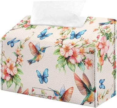 Hummingbird Flower Tissue Box Cover Holder Compatible with Kleenex Disposable Hand Towels, Wall-Mounted Paper Towel Dispenser for Tabletop Bathroom Car Office