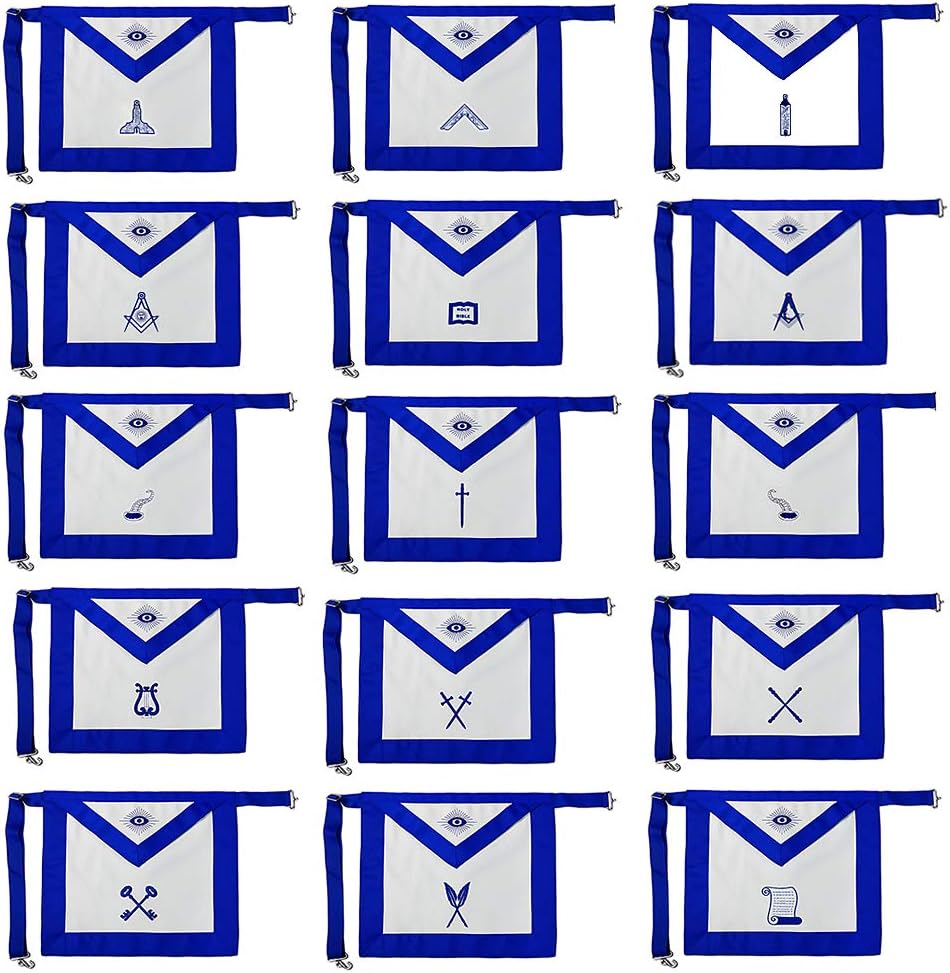 Masonic Apron Set 15 Pieces Blue Lodge Leather Apron Machine Embroidery