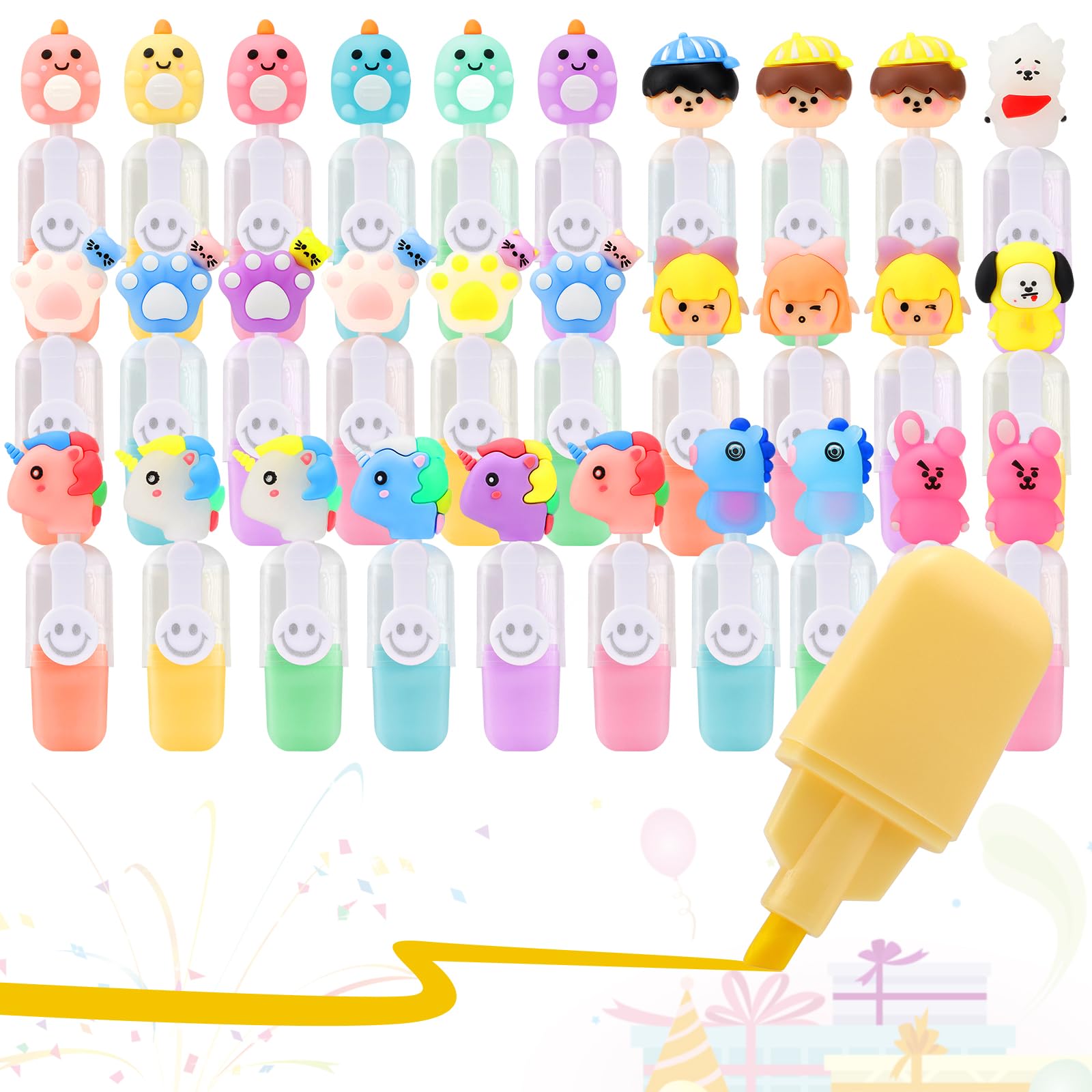 TOYESS Set de 30 Mini Rotuladores Fluorescentes para Niños, Highlighter Subrayadores Pastel Animales con 6 Colores, Mini Marcadores Subrayador para Niños, Diarios, Libros