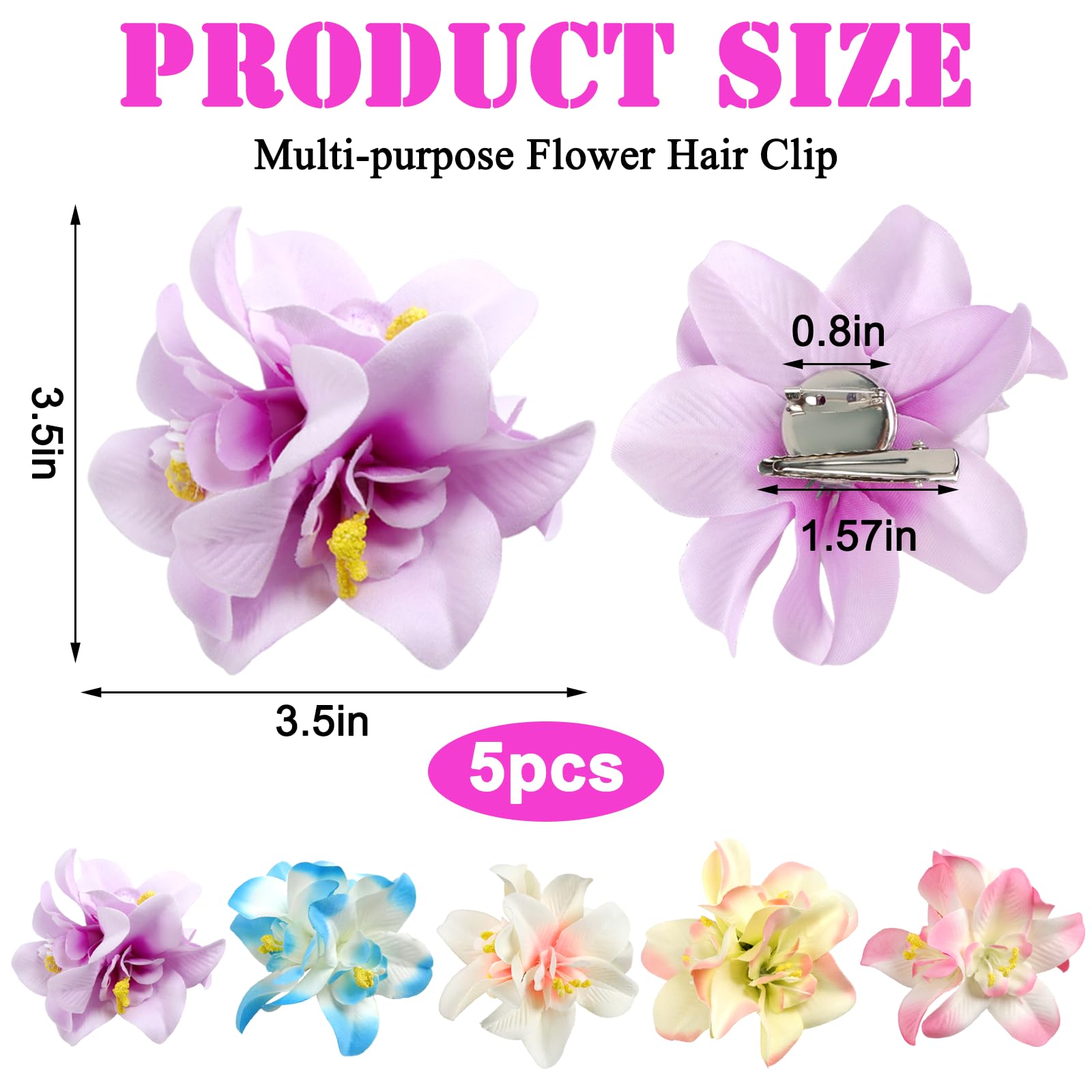 5 szt. hawajskich spinek do włosów dla kobiet i dziewcząt, 9 cm, sztuczne kwiatowe klipsy do włosów, plumeria, hibiskus, tropikalna spinka do włosów, na plażę, wakacje, imprezę, rejsy weselne, boho