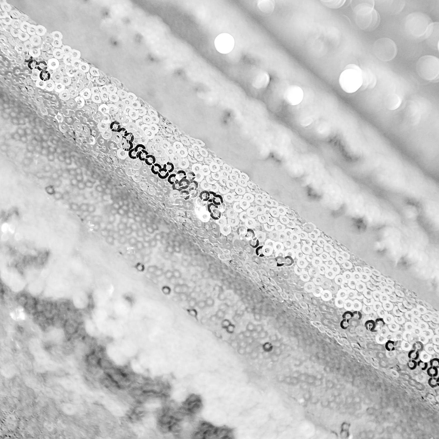 Silver 90"x132" Seamless Sequin Tablecloth Overlay for Wedding, Party Decorations