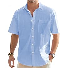 Men's Linen Short Sleeve Shirts Cotton Casual Lightweight Button Down Shirt Beach Vacation Summer Tops with Pocket