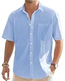 Men&apos;s Linen Short Sleeve Shirts Cotton Casual Lightweight Button Down Shirt Beach Vacation Summer Tops with Pocket