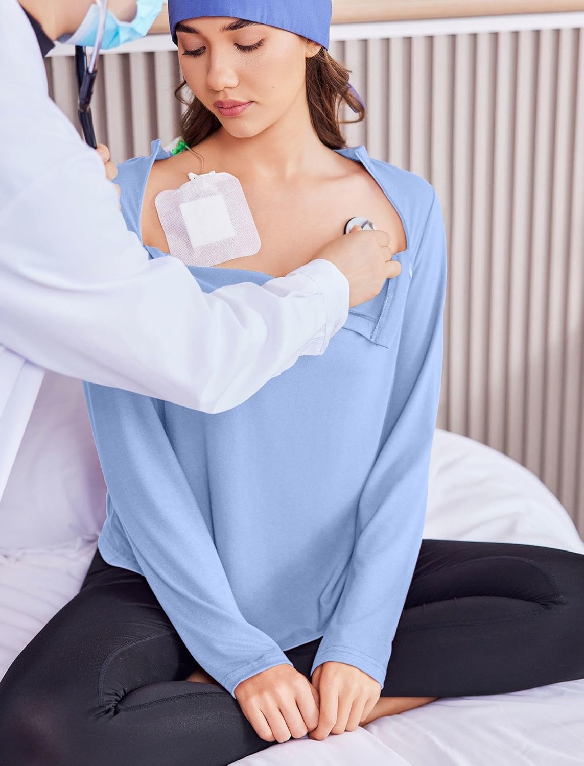 Deyeek Chemo Shirts for Women with Dialysis Port Access 2 Side Zippers Long Sleeve Shoulder Post Surgery Shirt - Image 3