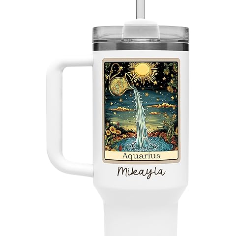 Custom Zodiac Tumbler 40oz with Handle, Libra Gift, Stainless Steel Astrology Travel Mug, Scorpio Coffee Tumbler Cup, Birthday Gift for Leo Aries Virgo (Aquarius)
