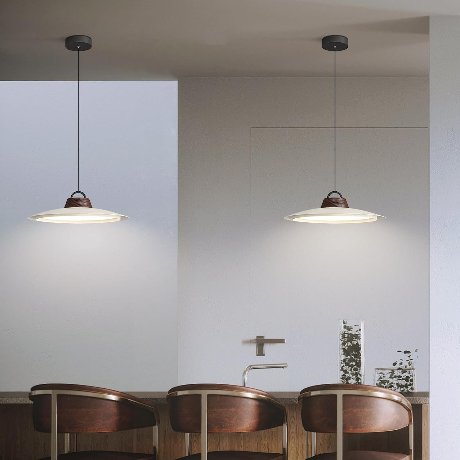 BOKT Large Led Pendant Lights Kitchen Island Unique Adjustable Pendant Lamp Industrial White Light Fixture with Dome Lampshade for Bathroom Bedroom Hallway