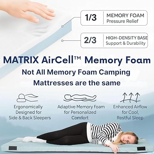 Miniatura 2 de Hazli Matrix AirCell - Colchón enrollable de espuma viscoelástica para adultos, tapete portátil de espuma para dormir, colchoneta de dormir