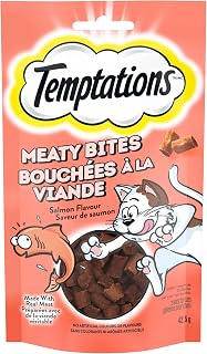 TEMPTATIONS MEATY BITES Cat Treats Adult, Salmon Flavour, 42.5g Pouch (7 Pack)