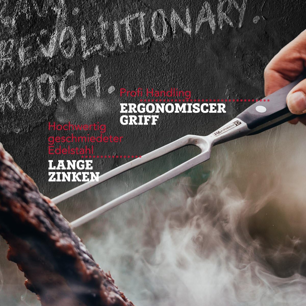 FMProfessional Fleischgabel für Steaks, Braten & Gemüse by Fackelmann – Grillgabel mit langen Zinken – Tranchiergabel zum Wenden und fixieren von Fleisch & Co.