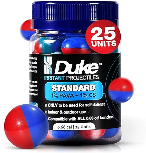 Duke - Proyectiles de pimienta de calibre .68 no letales (25 unidades)  Bolas de pimienta de alta calidad  1% PAVA + 1% CS