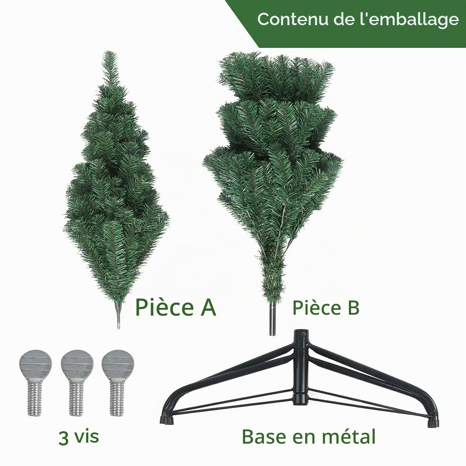 VEYLIN Sapin de Noël artificiel de 1,2 m avec 320 pointes et support en métal