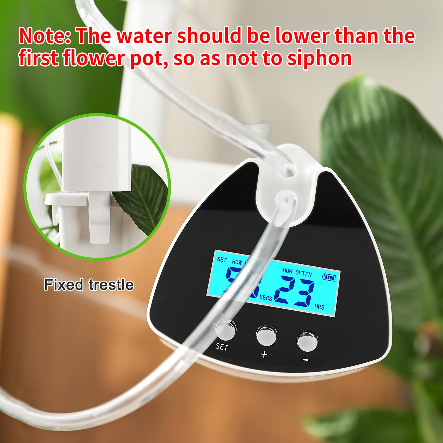 Irrigatore automatico per piante da interni, sistema di irrigazione a goccia con display a LED, pompa autoadescante e 10 emettitori di gocciolamento