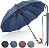 NINEMAX Large Umbrella Windproof Strong, Umbrella Wooden Handle, Classic Walking Stick Umbrellas for Men Women, Stick 12 Ribs