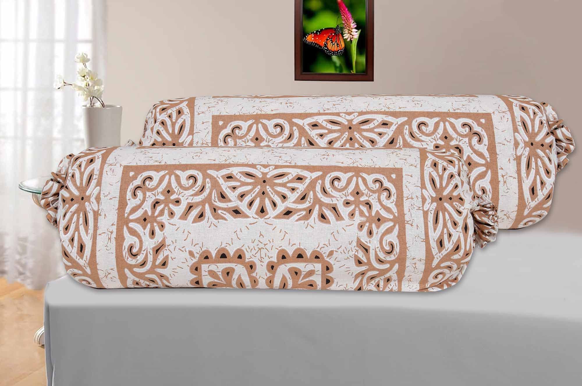 SkyKross Cutwork Print Bolster Cover 100% Cotton Set of 2 Size | Round Decorative Pillow Cover for Diwan & Bedside | Masand Pillowcases (16 * 32) (Brown) (B097JYR2PN) Amazon Price History, Amazon Price Tracker