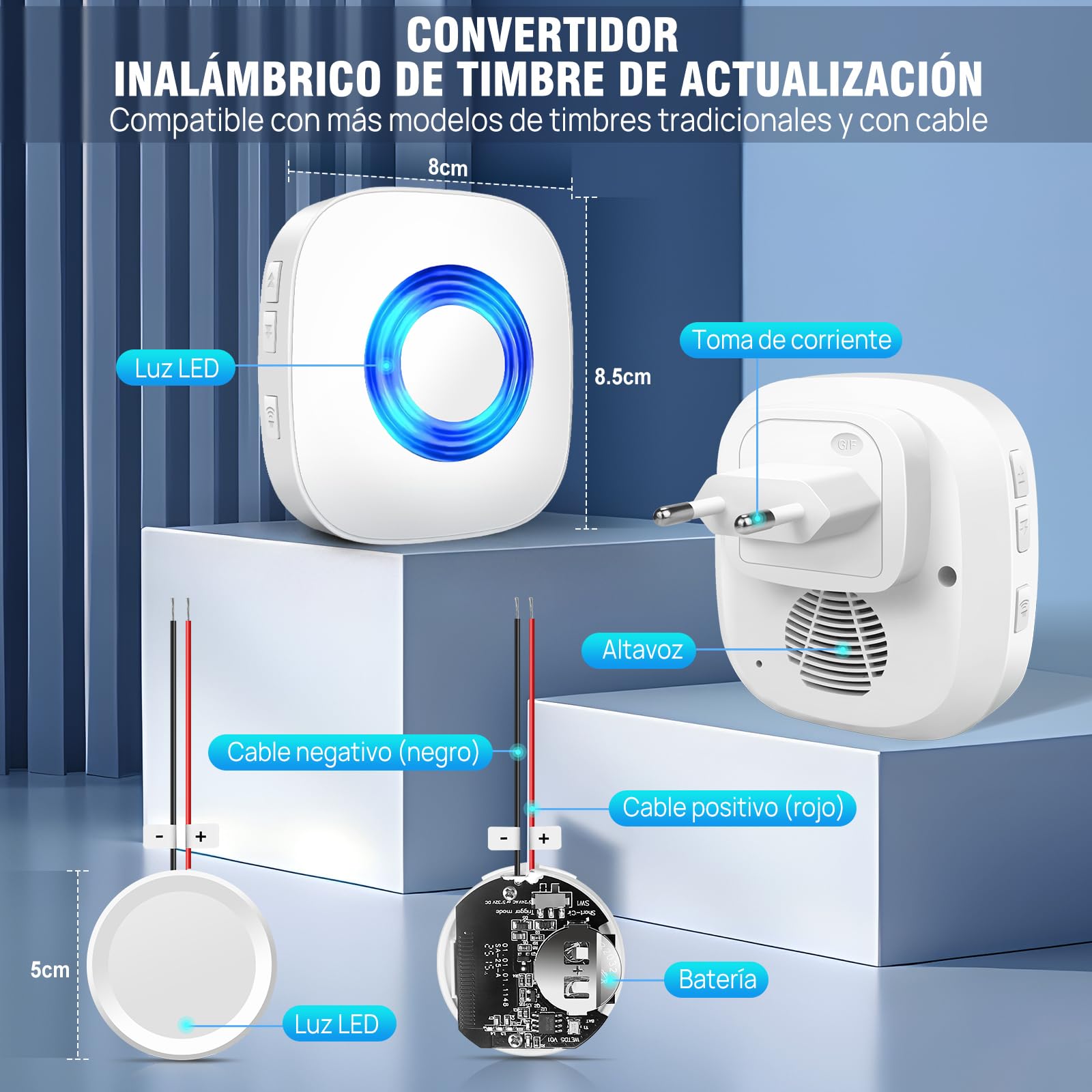 Conjunto de Extensión de Señal Inalámbrica PHYSEN, Amplificador de Timbre y Campana, Reenvío de Timbre para Timbre Existente, Timbre para Dormitorio, Ático y Sótano, 1 Repetidor de Señal 1 Receptor