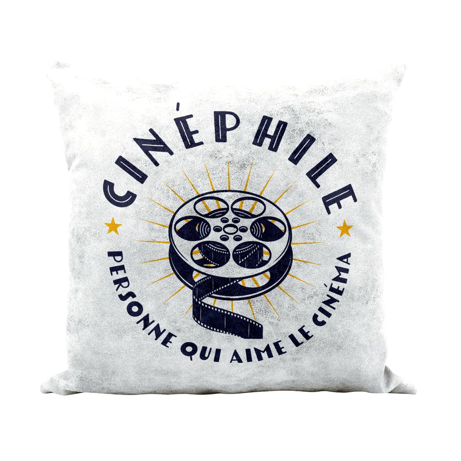 Coussin cinéphile similicuir blanc 40x40 cm avec housse et garnissage Hollywood