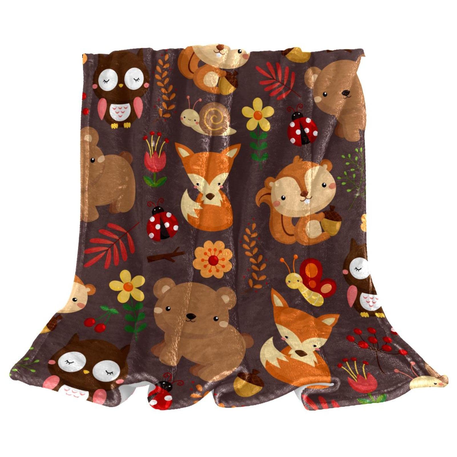 Couverture polaire lit et canapé anti-froid motif ours et hibou pour sol et chambre