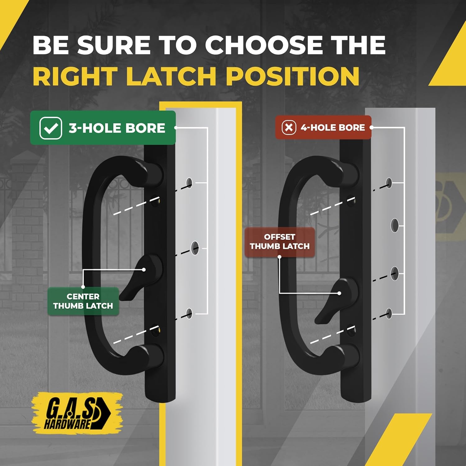 8.5" Legacy Sliding Patio Door Handle Set – Black, Non-Keyed, Center Latch – Fits 3-15/16" Screw Spacing, 1-1/4" to 2-1/4" Thick Doors– Sash Controls 2265 Handle Replacement– Mortise Lock NOT Included