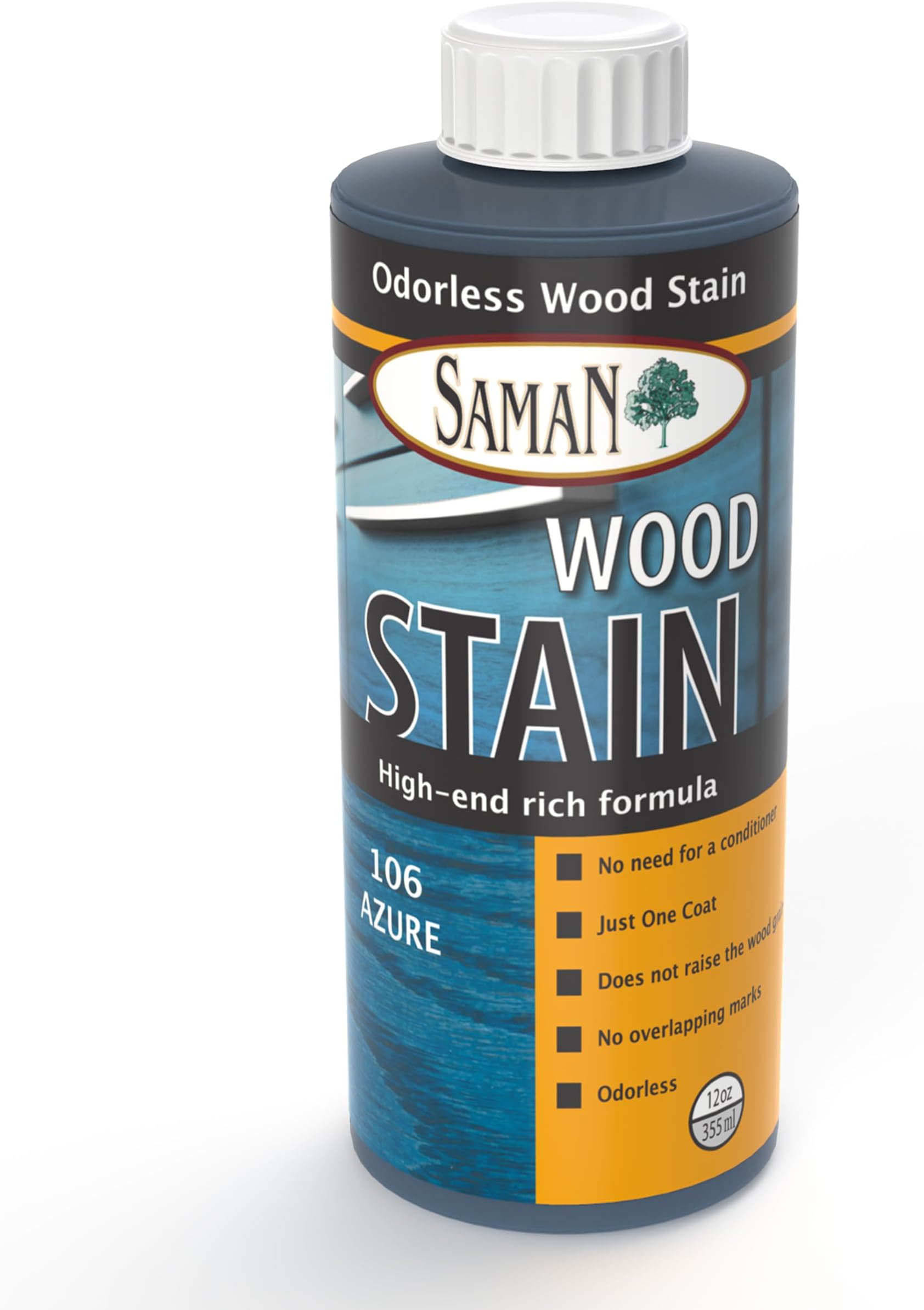 SamaN Interior Water Based Wood Stain - Natural Stain for Furniture, Moldings, Wood Paneling, Cabinets (Azure TEW-106-12, 12 oz)