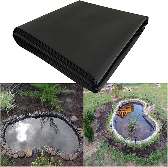 Image NEFSO Pond Underlay Liner Heavy Duty Foldable and Impermeable Pond Lining, Suitable for Reservoirs, River Slopes and Waterfalls Large Pond Liner (Color : Black, Size : 9x15m) (Black 8x10m)