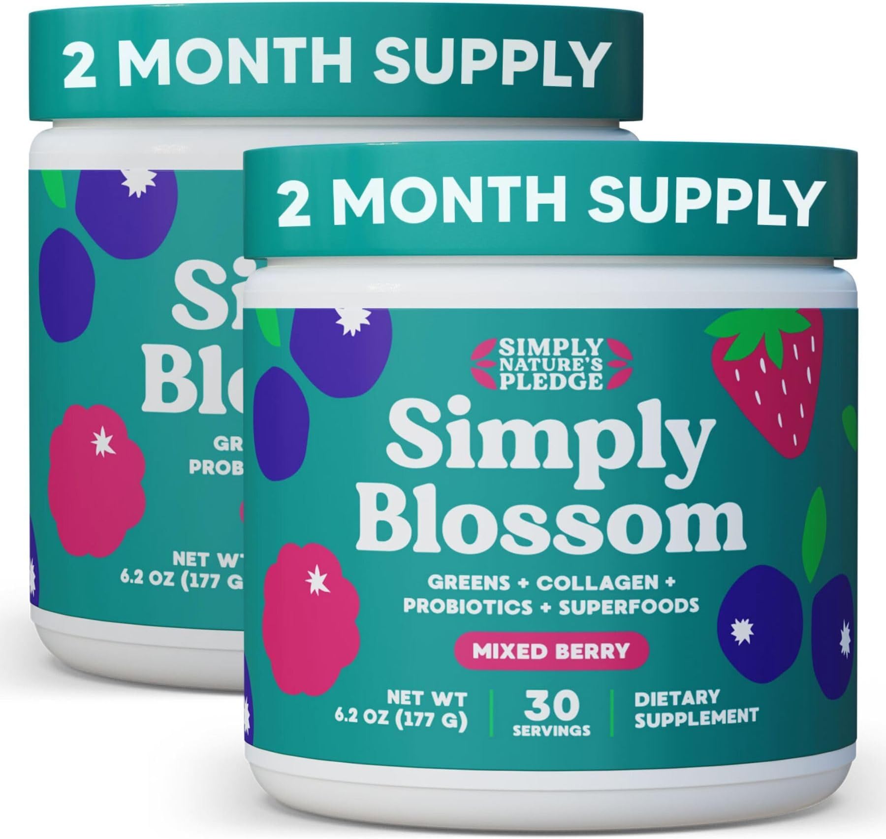 Simply Blossom Greens with Collagen & Probiotics, Berry (Pack of 2)