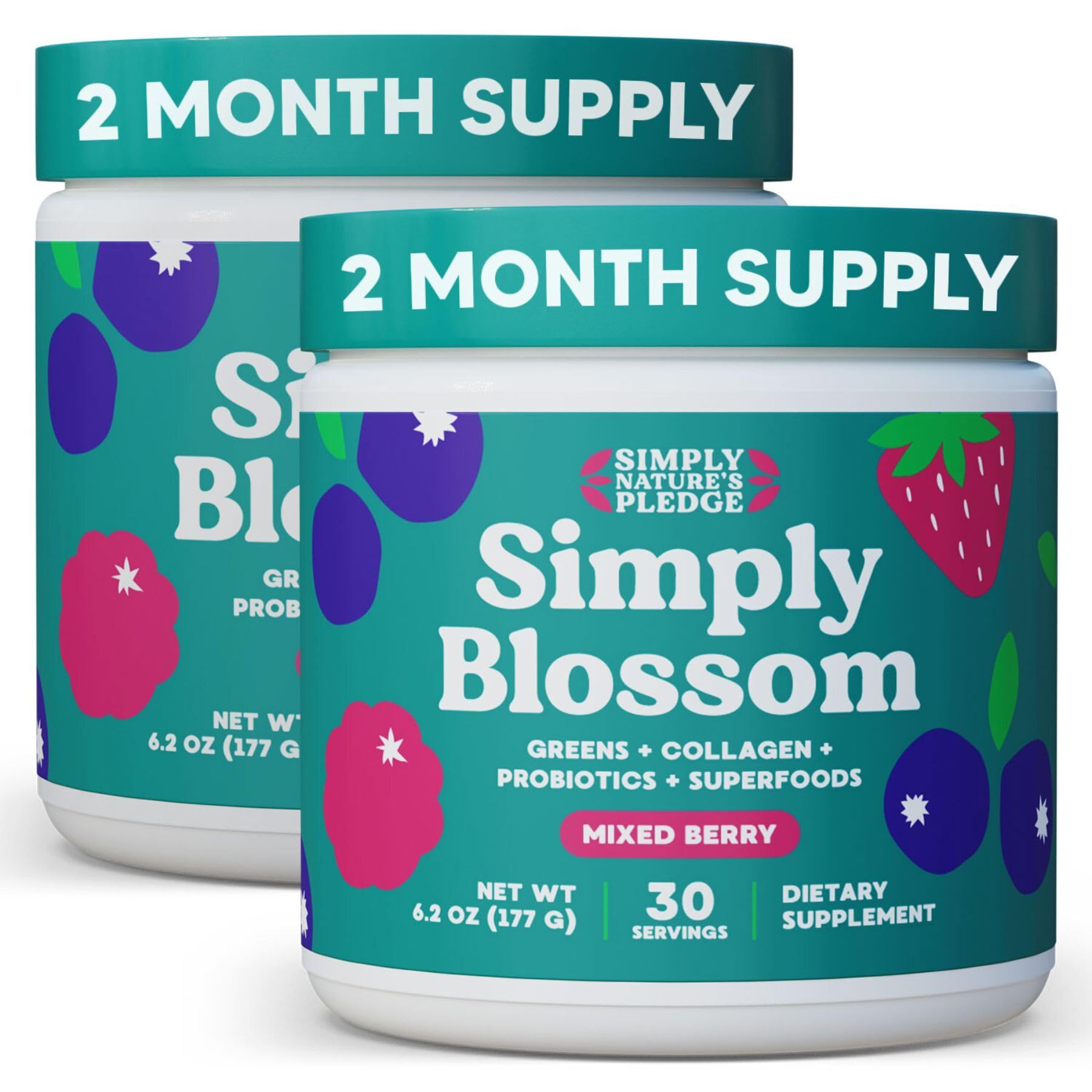 Simply Blossom Nutrition - Daily Greens & Superfood Powder + Collagen + Probiotics for Women's Digestive Health & Bloating Relief. Help Your Health Bloom - 2 Month Supply