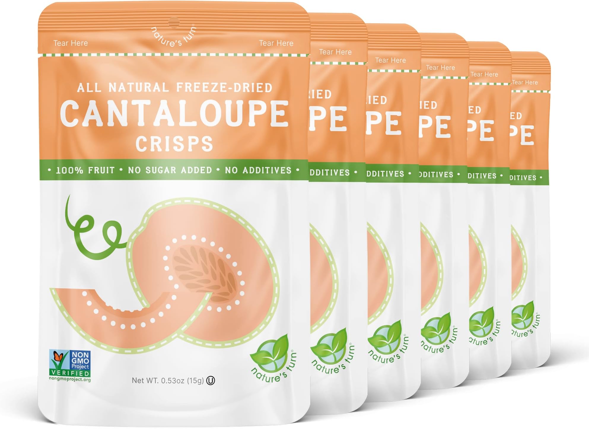 Freeze-Dried Fruit Snacks, Cantaloupe Crisps, Pack of 6 (0.53 oz Each)