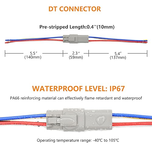 Miniatura 2 de Juego de 2 conectores eléctricos a tope de 6 pines DT Deustch impermeables para automóviles con cables de 16AWG -40.0 F-221.0 F 600V y tubos